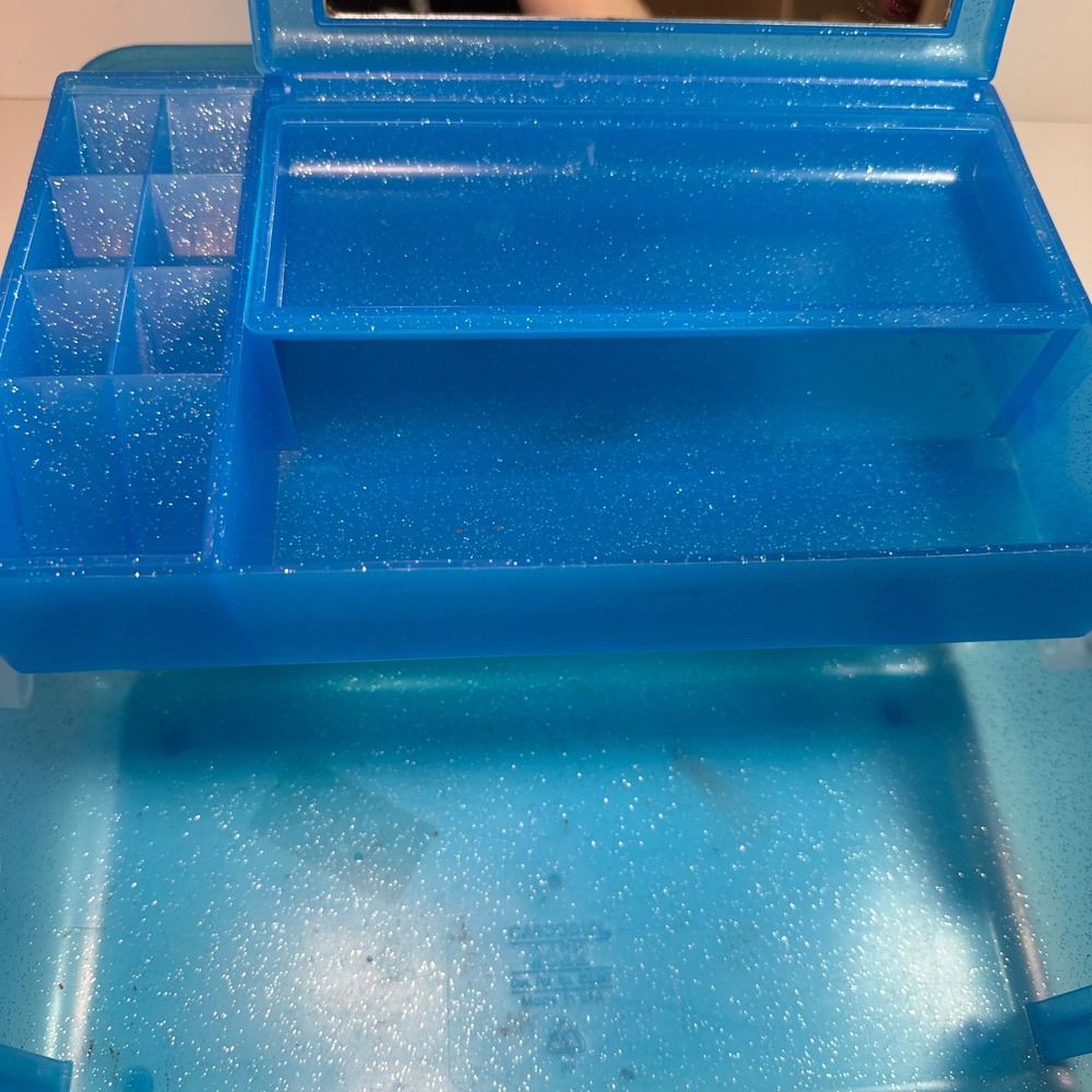 Vintage Caboodles Blue‎ Glitter Makeup Organizer Case Mirror Made in USA* - Picture 7 of 12